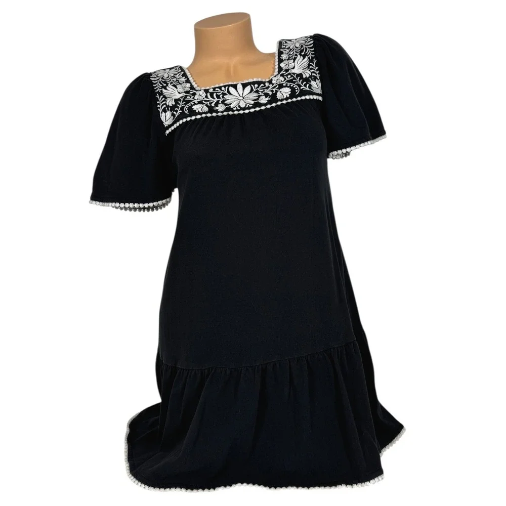 Kate‎ Spade Broome Street Women's XXS Black Embroidered Square Neck Mini Dress